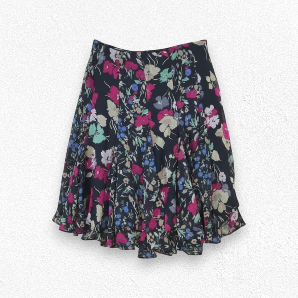 Y2K Lauren Ralph Lauren Floral Trapeze Flare Semi Sheer High Rise Skirt Size 8